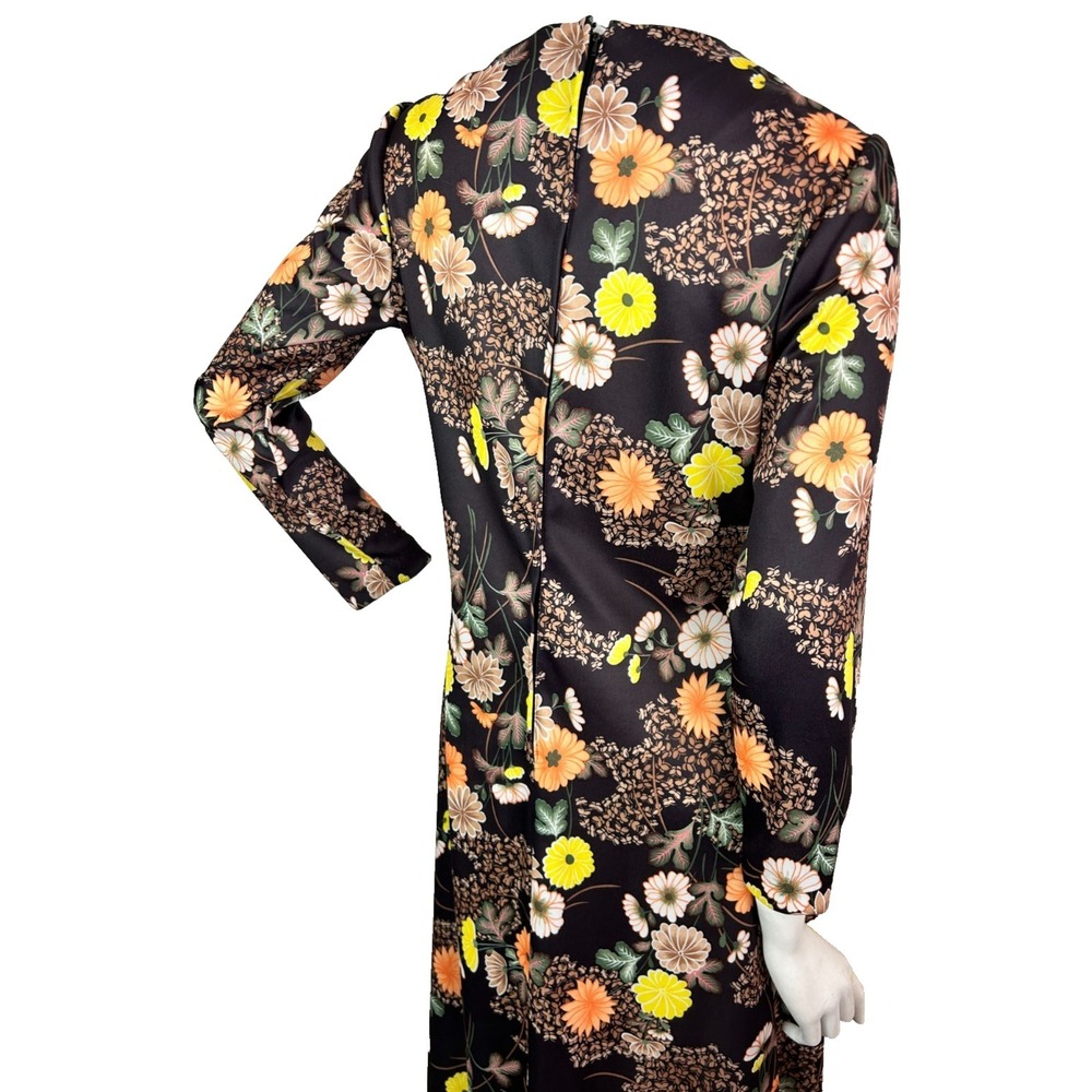 70s Floral Maxi Dress Size 8-10 M-L Brown V-Neck Twist Front Long Sleeve EUC - Picture 11 of 12